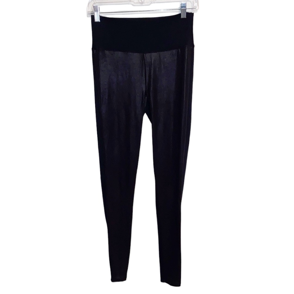 SPANX Assets Black Shiny High Rise Full Length Leggings Pants Womens Medium
